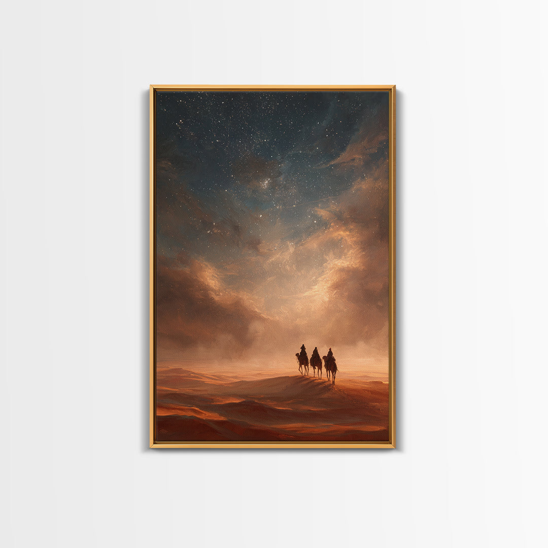 Moonlit Caravan, Framed Canvas Print, Christian Wall Art, Christian Art Print, Christmas Art, Christian Christmas Art, Jesus Painting