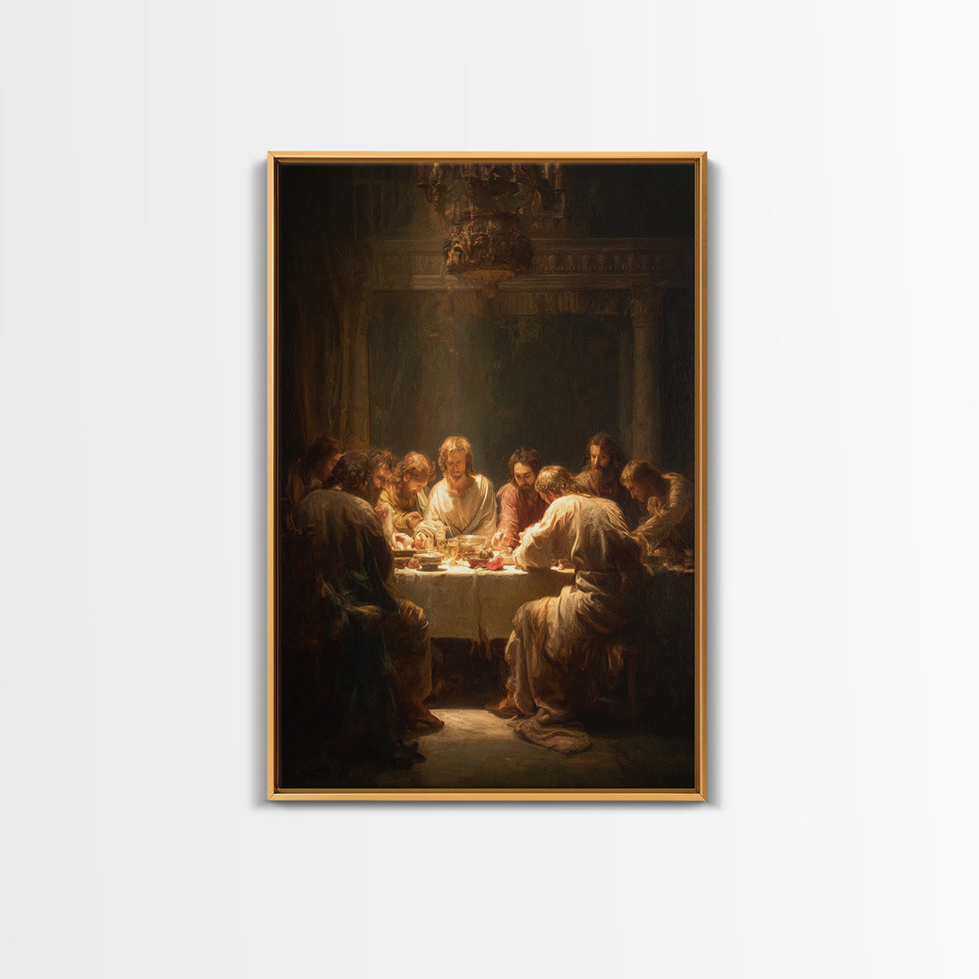 Last Supper Grace – Framed Canvas Print – Christian Wall Art – Christian Art Canvas – Large Jesus Painting – Moody Christian Art – Christia