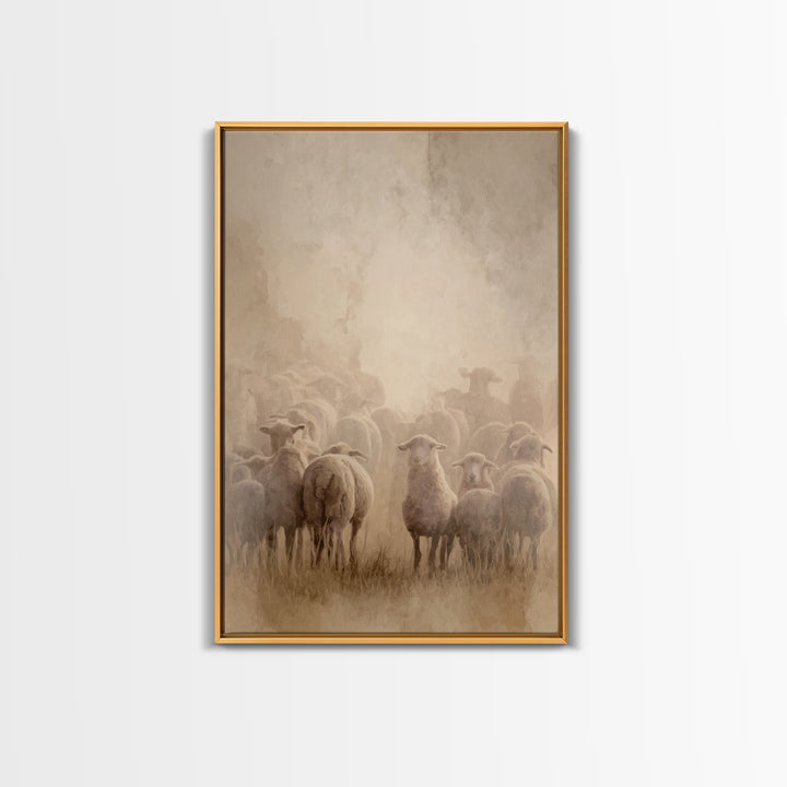 Shepherd’s Flock – Framed Canvas Print – Christian Art Canvas – Christian Wall Art – Christian Paintings – Christian Art Print – Subtle Chr