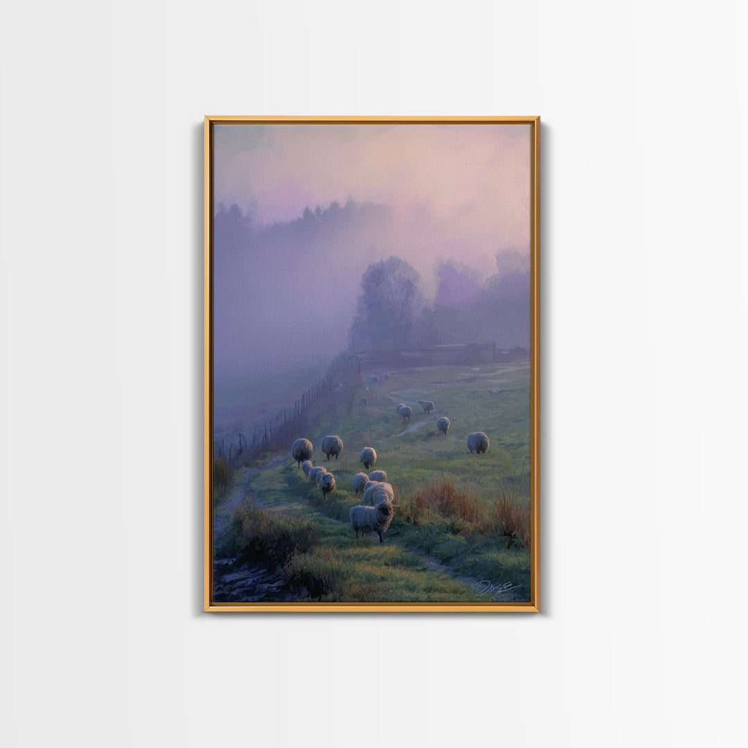 Pasture Peace – Framed Canvas Print – Christian Art Print – Christian Wall Art – Pastoral Scenery – Blue Christian Art – Christian Art Canv