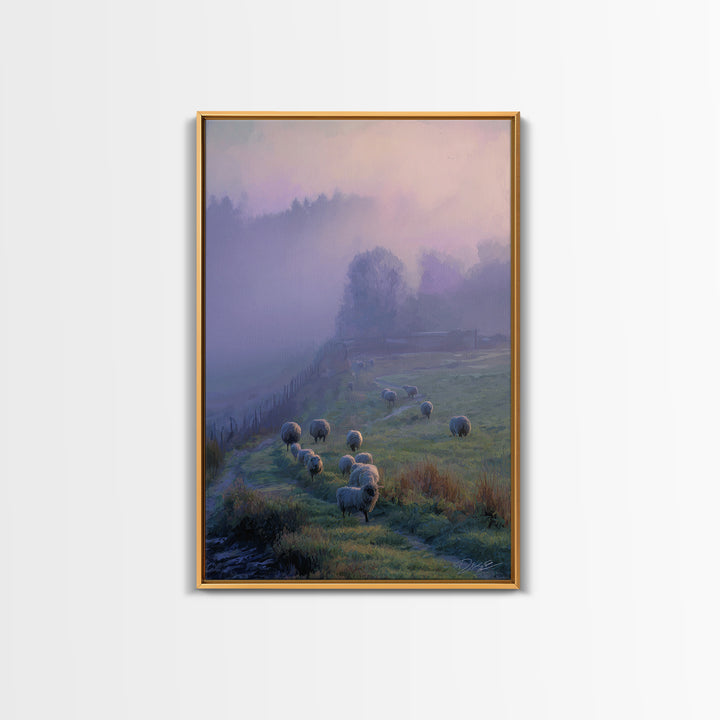 Pasture Peace – Framed Canvas Print – Christian Art Print – Christian Wall Art – Pastoral Scenery – Blue Christian Art – Christian Art Canv