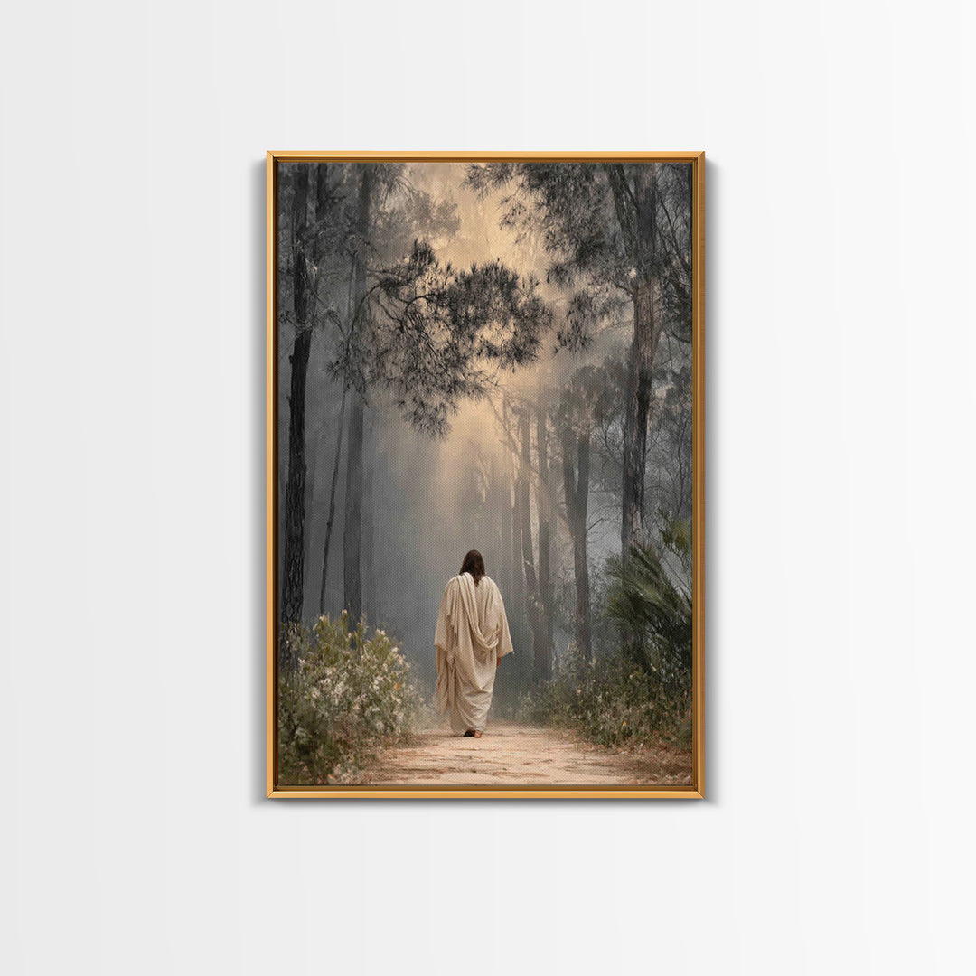 Golden Path – Framed Canvas Print – Christian Art Print – Christian Wall Art – Subtle Christian Art – Jesus Painting – Christmas Decor