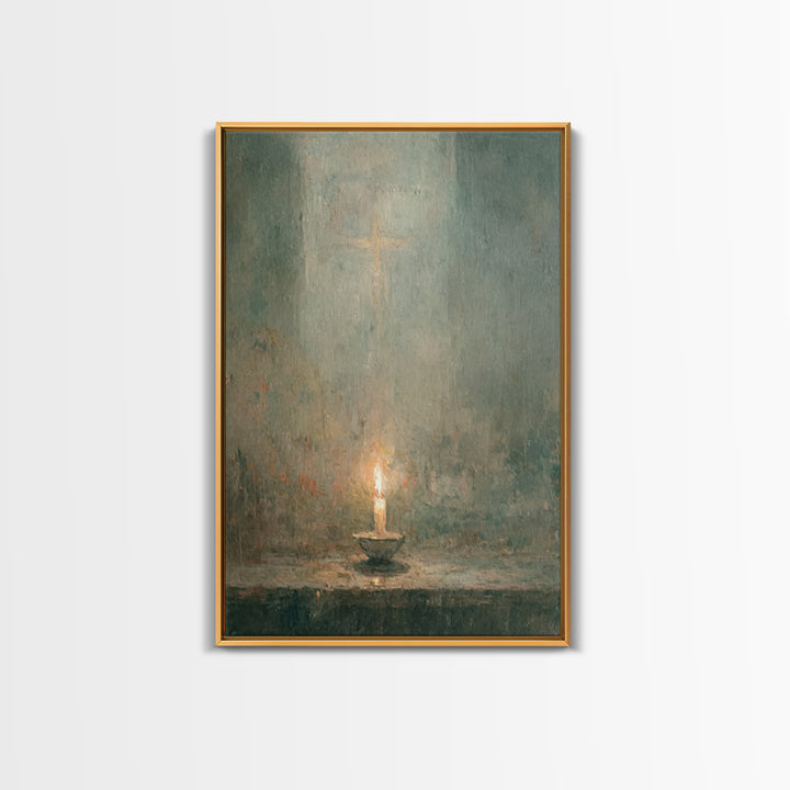Sacred Candle Glow – Framed Canvas Print – Christian Wall Art – Christian Decor – Christian Art Canvas – Minimalist Christian Art – Christi