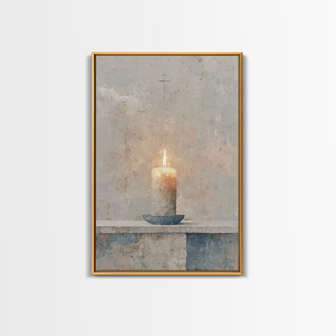 Quiet Prayer Flame, Framed Canvas Print, Christian Art Print, Christian Wall Art, Christian Decoration, Christian Gift Ideas, Subtle Christ
