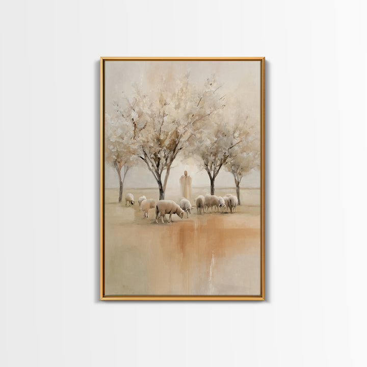 Quiet Pasture Peace, Framed Canvas Print, Christian Wall Art, Christian Art Canvas, Jesus Painting, Christian Christmas Art