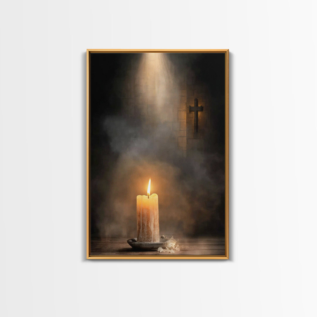 Sanctuary Candle – Framed Canvas Print – Christian Wall Art – Christian Art – Christian Decor – Moody Christian Art – Christian Christmas A