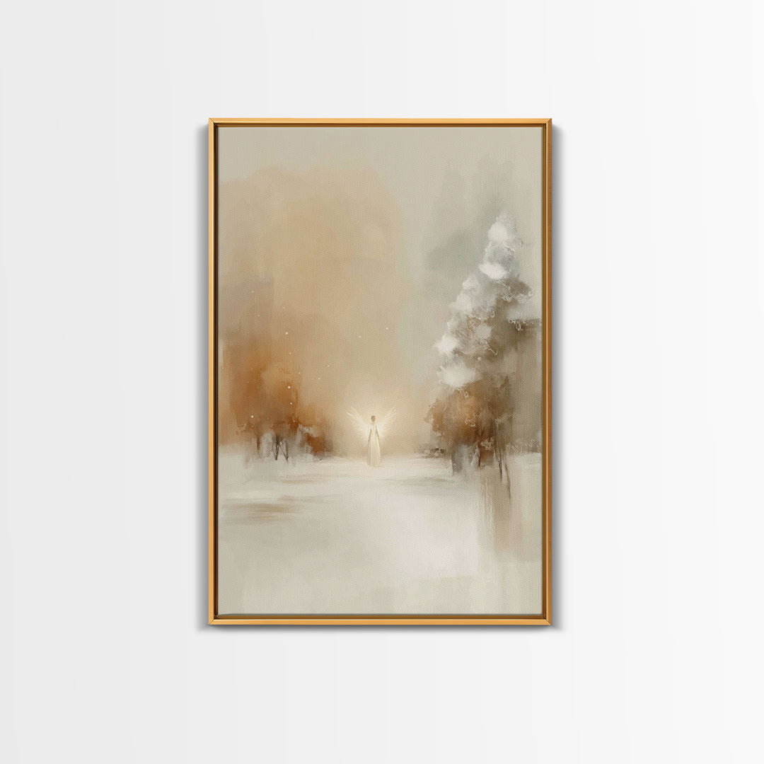 Winter Angel Light – Framed Canvas Print – Christian Wall Art – Christian Art Canvas – Christmas Art – Subtle Christian Art – Christian Gif