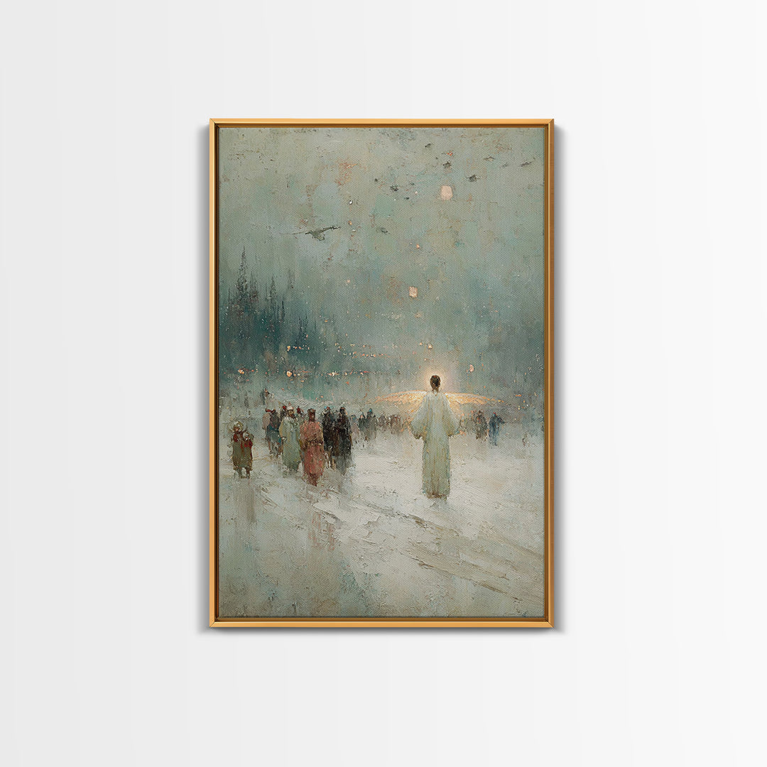 Silent Gathering Grace – Framed Canvas Print – Christian Christmas Art – Christian Wall Art – Moody Christmas Art – Christian Art Canvas –
