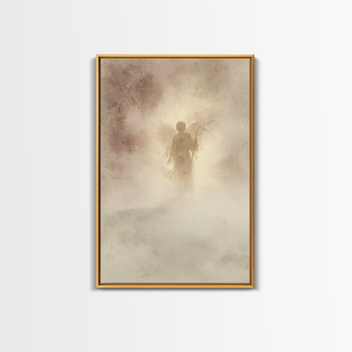 Shepherd In The Mist – Framed Canvas Print – Christian Art Canvas – Vintage Christian Art – Christian Wall Art – Subtle Christian Art – Chr