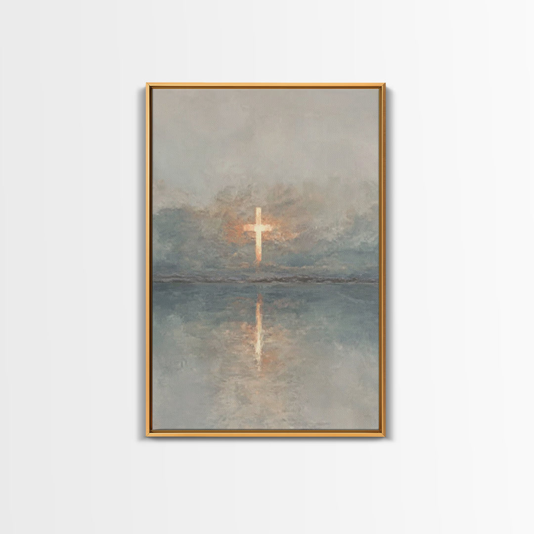 Radiant Cross Sky – Framed Canvas Print – Christian Wall Art – Christian Art Canvas – Minimalist Christian Art – Subtle Christian Art – Chr