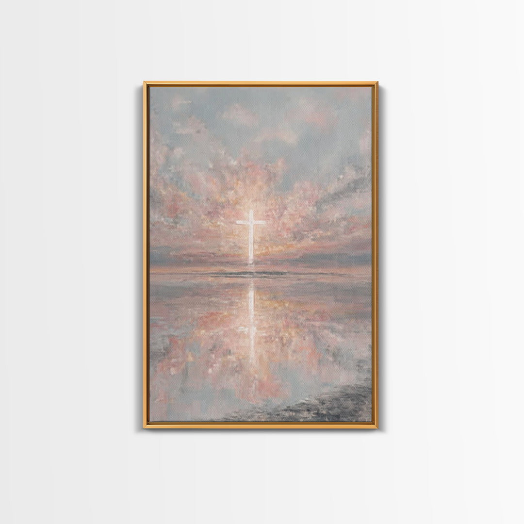 Heaven’s Dawn Cross – Framed Canvas Print – Christian Art Canvas – Christian Wall Art – Christmas Art – Modern Christian Art – Christian Gi