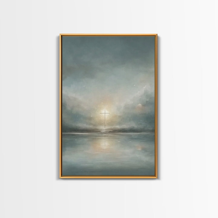 Calm Morning Cross – Framed Canvas Print – Christian Art Canvas – Christian Wall Art – Minimalist Christian Art – Subtle Christian Art – Ch