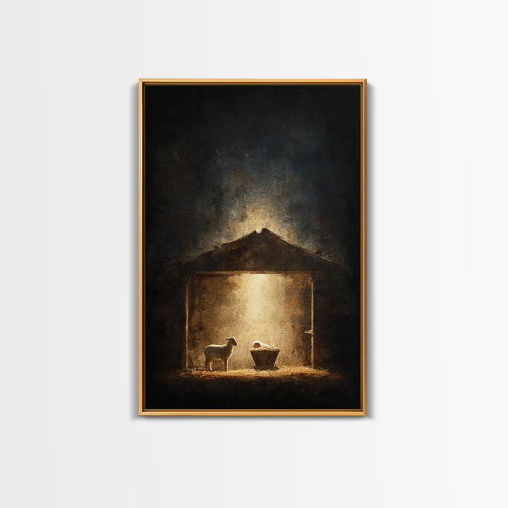 Holy Night Shelter – Framed Canvas Print – Christian Wall Art – Christmas Art – Christian Art Canvas – Moody Christmas Art – Christian Chri