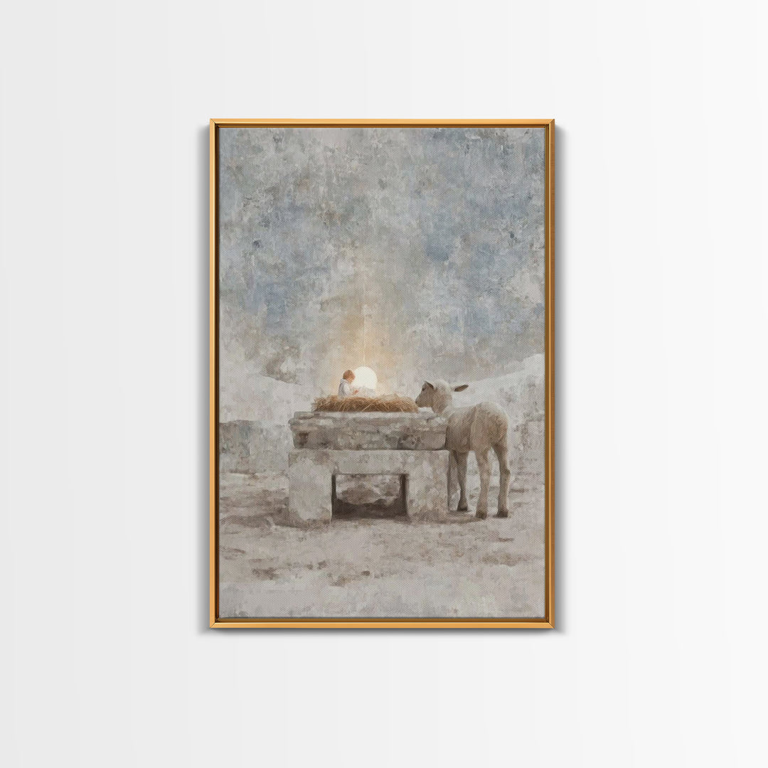 Sacred Manger Glow – Framed Canvas Print – Christian Wall Art – Christian Art Canvas – Christmas Art – Christian Christmas Art – Modern Chr