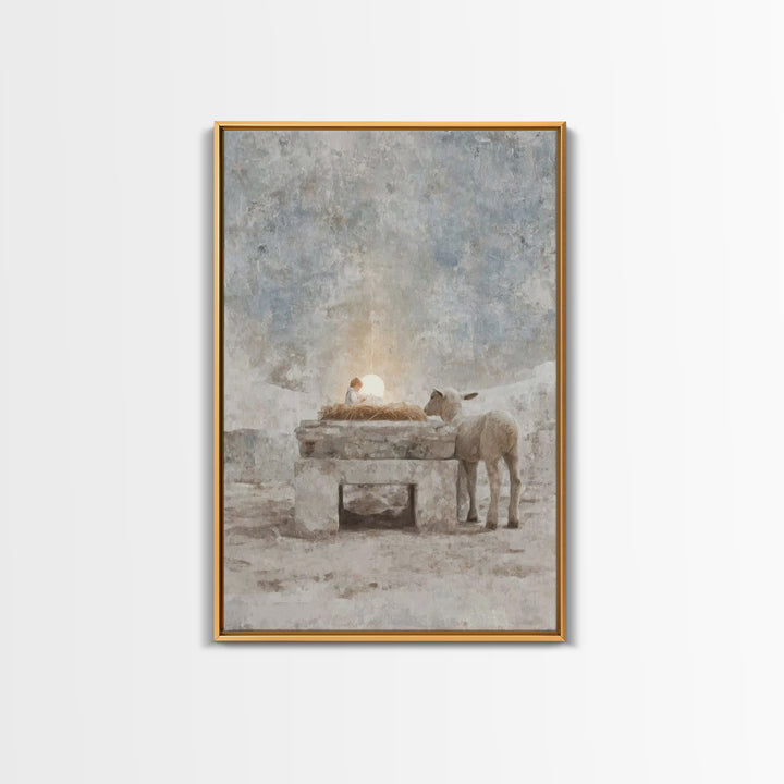 Sacred Manger Glow – Framed Canvas Print – Christian Wall Art – Christian Art Canvas – Christmas Art – Christian Christmas Art – Modern Chr