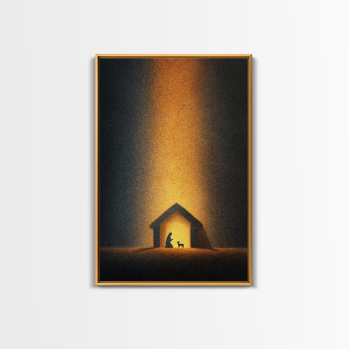 Silent Stable Night – Framed Canvas Print – Christian Christmas Art – Christian Art Canvas – Folk Art Christmas – Christian Wall Art – Chri
