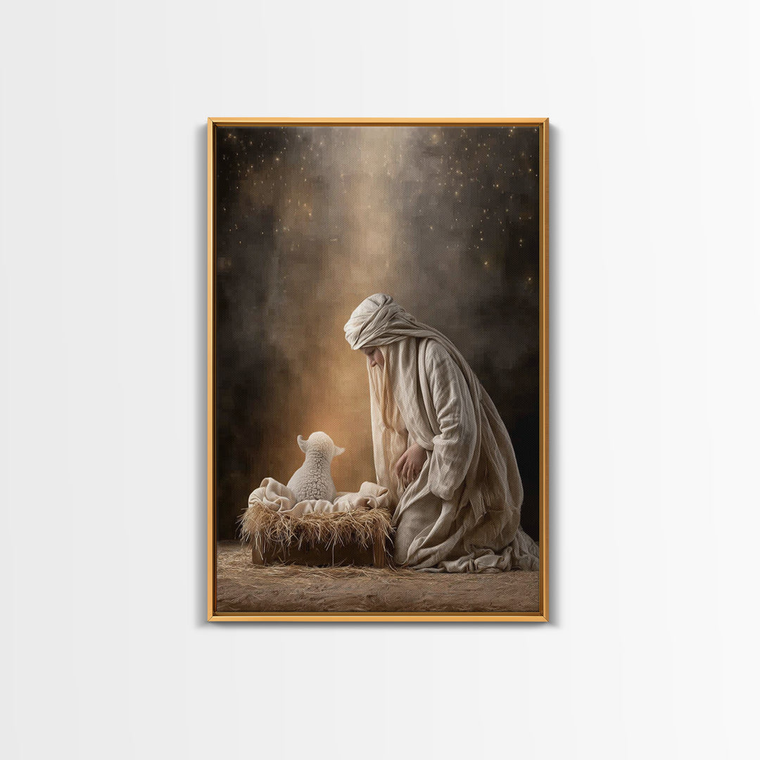 Silent Manger Light – Framed Canvas Print – Christian Wall Art – Jesus Christmas Art – Christian Art Canvas – Christmas Art Prints