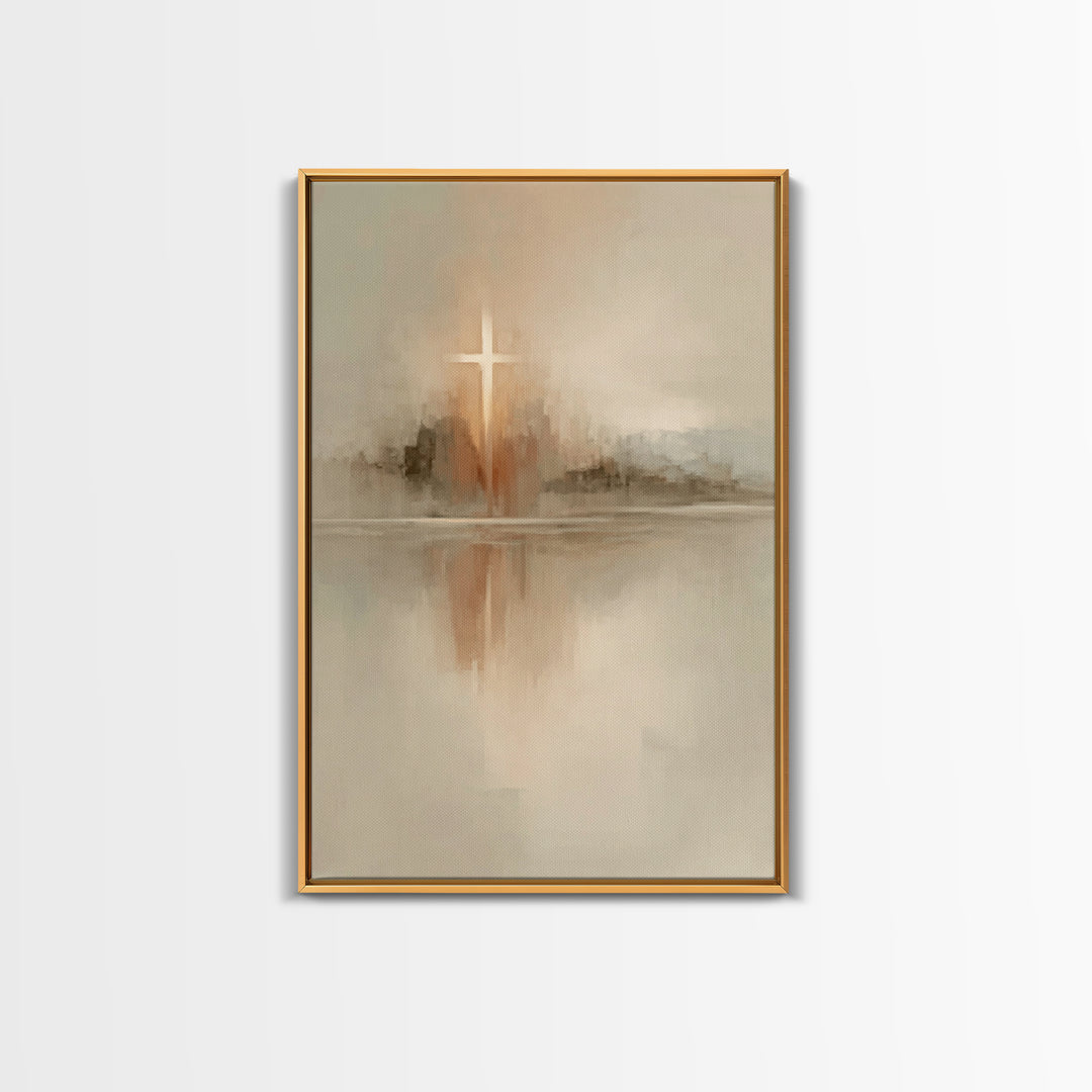 Reflected Hope Cross – Framed Canvas Print – Christian Wall Art – Abstract Christian Art – Christian Art Canvas – Christian Decor