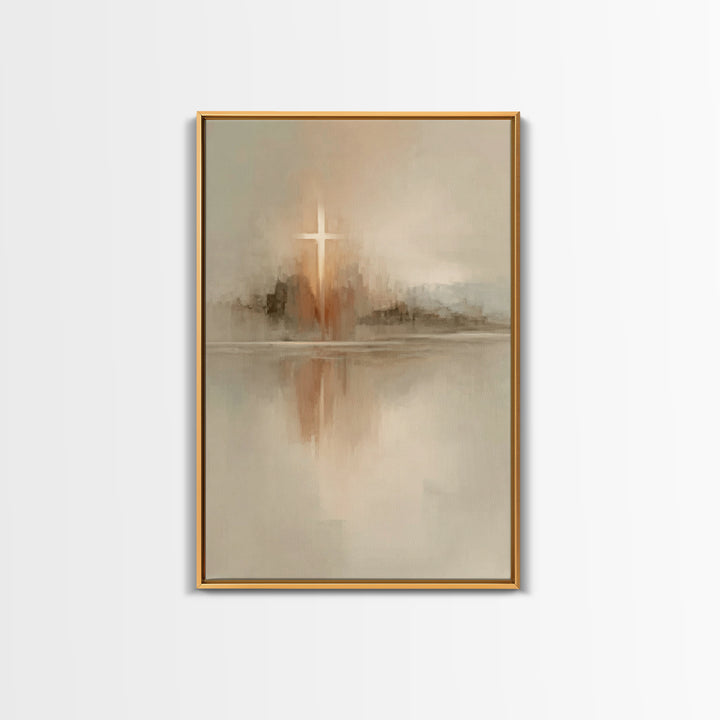 Reflected Hope Cross – Framed Canvas Print – Christian Wall Art – Abstract Christian Art – Christian Art Canvas – Christian Decor