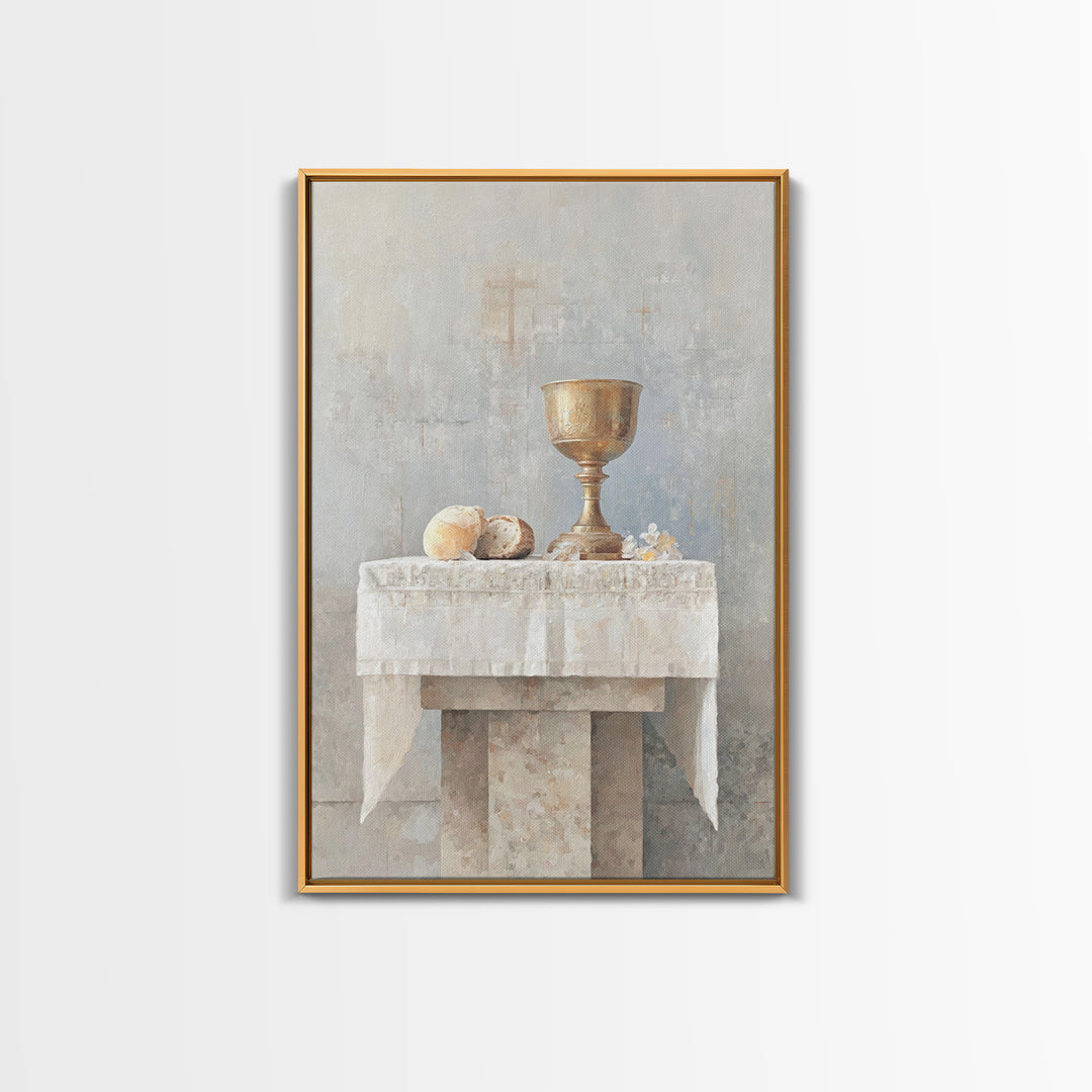 Sacred Communion Table, Framed Canvas Print, Christian Wall Art, Christian Art Painting, Christian Decor For Home, Christian Gift Ideas