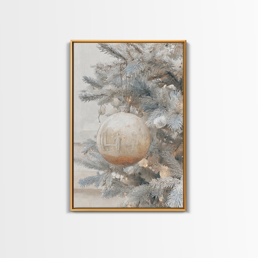 Winter Nativity Sphere – Framed Canvas Print – Christmas Art Prints – Christian Christmas Art – Framed Christmas Wall Art – Christian Decor