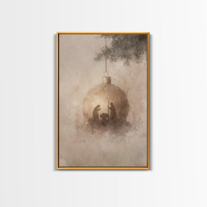 Silent Nativity Sphere – Framed Canvas Print – Christian Art Canvas – Christmas Wall Art – Jesus Christmas Art – Christian Gift – Vintage C