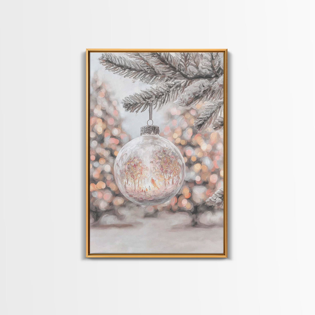 Snowlit Garden Globe – Framed Canvas Print – Christmas Art Prints – Christian Wall Art – Winter Christian Art – Christmas Decor – Christian
