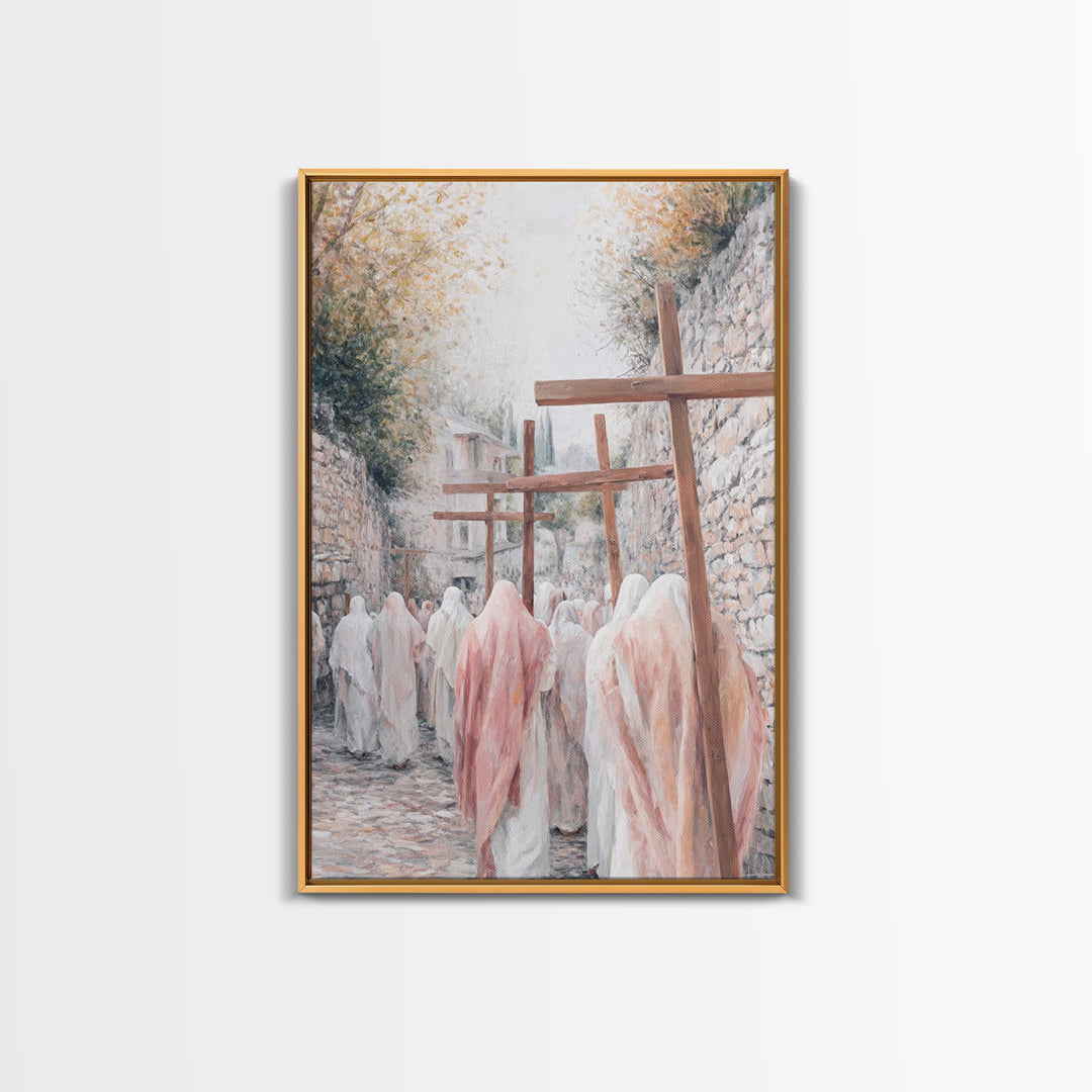 Pilgrims Of Calvary – Framed Canvas Print – Christian Painting – Christian Wall Art – Large Christian Art – Christian Decor – Christian Gif