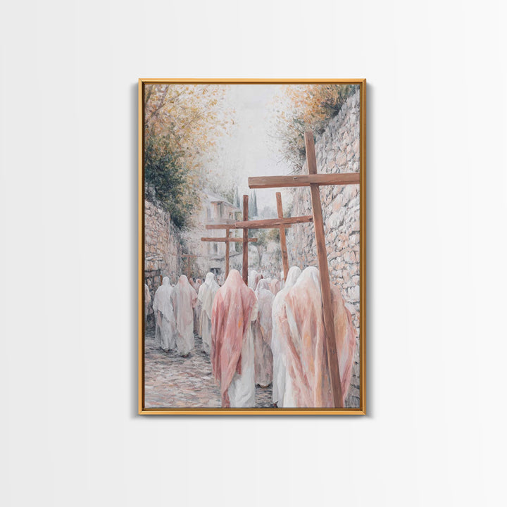 Pilgrims Of Calvary – Framed Canvas Print – Christian Painting – Christian Wall Art – Large Christian Art – Christian Decor – Christian Gif