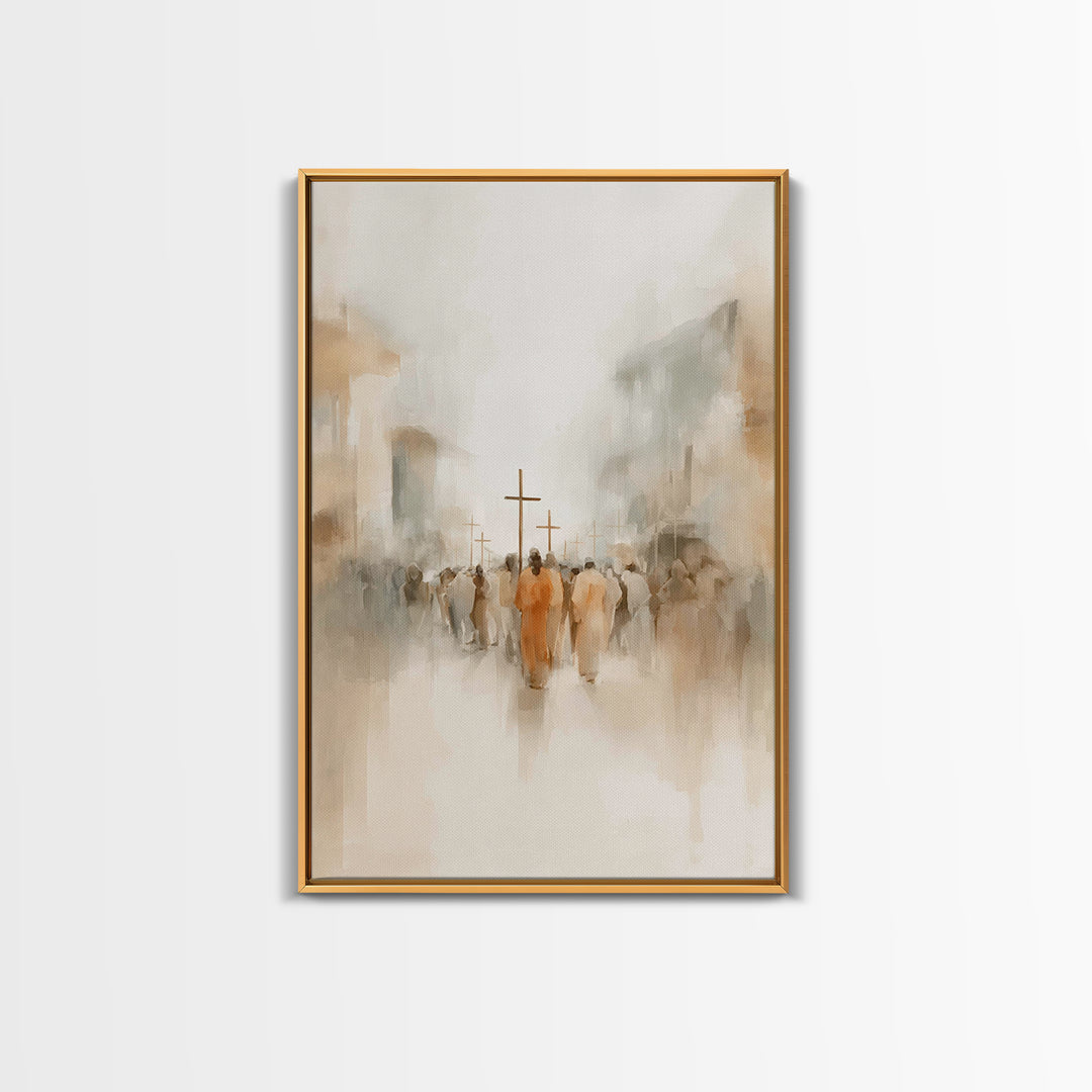 Pilgrims At Dawn – Framed Canvas Print – Christian Art – Minimalist Christian Art – Christian Wall Art – Christian Art Canvas – Subtle Chri