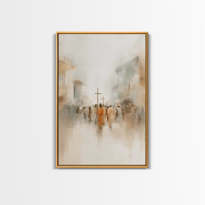 Pilgrims At Dawn – Framed Canvas Print – Christian Art – Minimalist Christian Art – Christian Wall Art – Christian Art Canvas – Subtle Chri