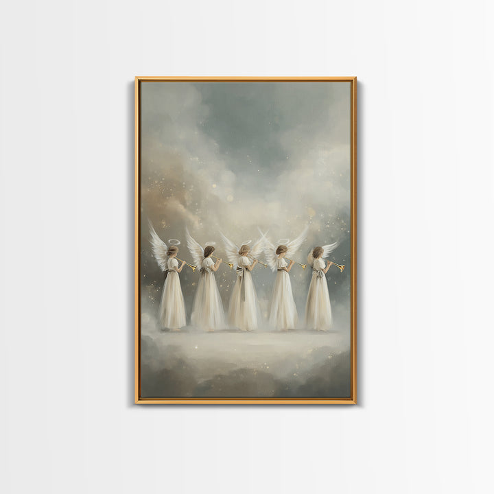 Trumpets Of Glory – Framed Canvas Print – Christian Art – Angel Art – Christian Wall Art – Christian Art Canvas – Christian Christmas Art