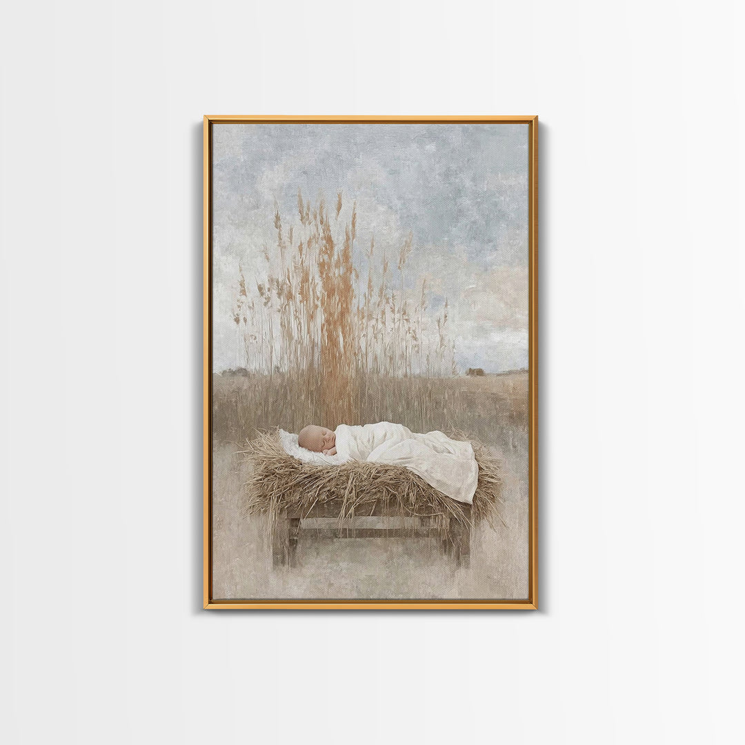 Peaceful Nativity Field | Framed Canvas Print | Christian Art Canvas | Christian Christmas Art | Christian Wall Art | Christian Gift | Chri