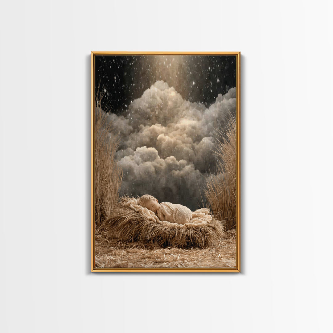 Starry Night Nativity, Framed Canvas Print, Christian Wall Art, Christian Christmas Art, Christian Art Canvas, Christian Decor, Christian G