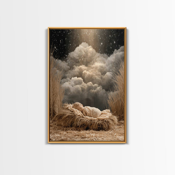 Starry Night Nativity, Framed Canvas Print, Christian Wall Art, Christian Christmas Art, Christian Art Canvas, Christian Decor, Christian G