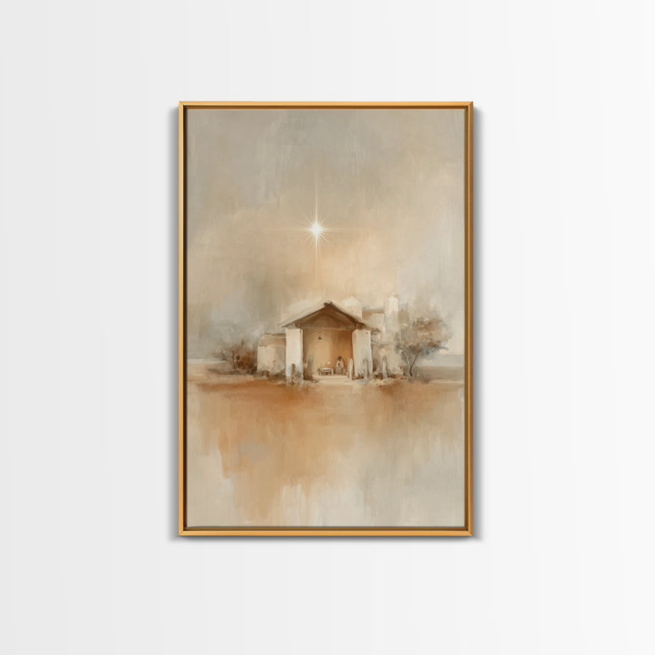Sacred Shelter | Framed Canvas Print | Christian Wall Art | Christian Christmas Art | Jesus Painting | Modern Christian Art | Christmas Can