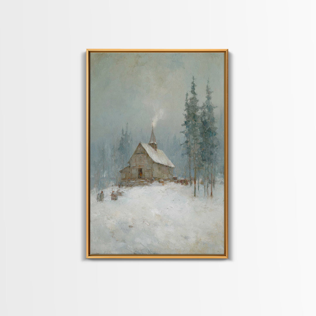 Snowfall Chapel | Framed Canvas Print | Christian Art Canvas | Christmas Art Work | Christian Christmas Art | Christian Wall Art | Christia