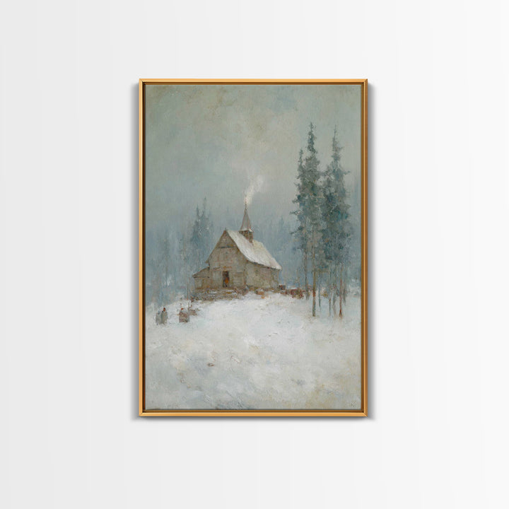 Snowfall Chapel | Framed Canvas Print | Christian Art Canvas | Christmas Art Work | Christian Christmas Art | Christian Wall Art | Christia