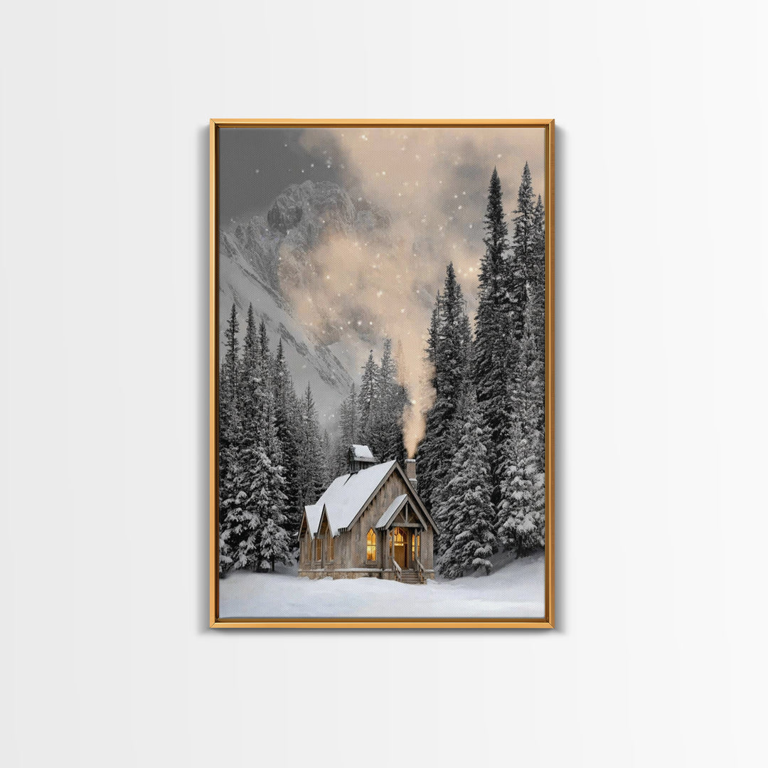 Winter Chapel Grace - Framed Canvas Print - Christian Wall Art - Christmas Wall Art - Christian Art Canvas - Christian Christmas Art