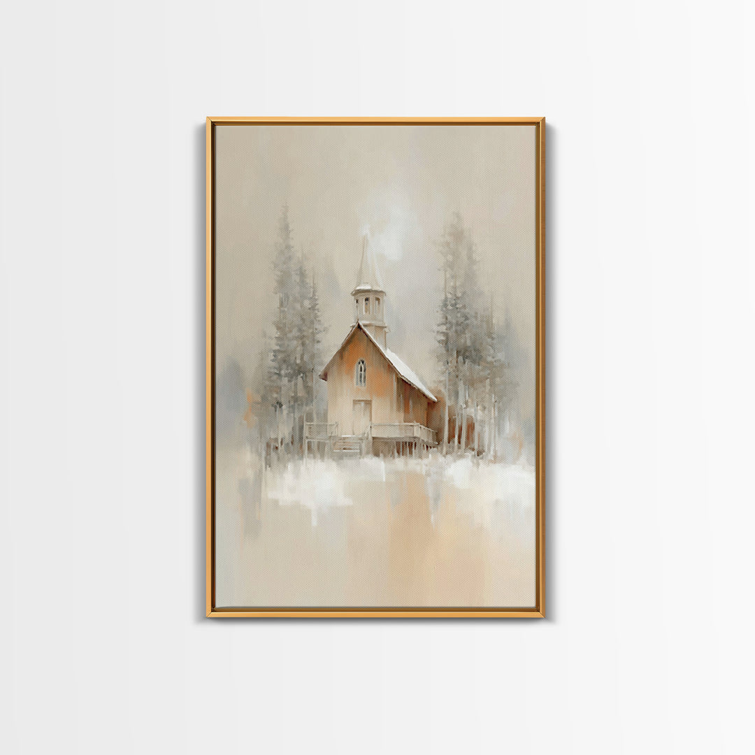 Church In Stillness - Framed Canvas Print - Christian Art Print - Christmas Canvas Wall Art - Christian Art Work - Christian Decor