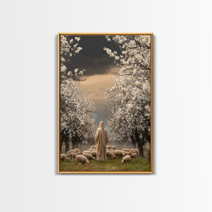 Blooming Shepherd Path – Framed Canvas Print – Jesus Painting – Christian Art Canvas – Christian Wall Art – Christian Christmas Art
