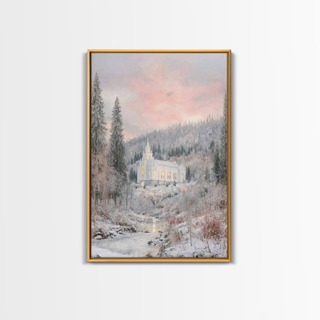 Winter Chapel Light – Framed Canvas Print – Christian Wall Art – Christian Art Canvas – Christmas Art – Christian Christmas Art