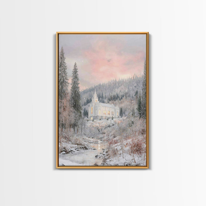 Winter Chapel Light – Framed Canvas Print – Christian Wall Art – Christian Art Canvas – Christmas Art – Christian Christmas Art