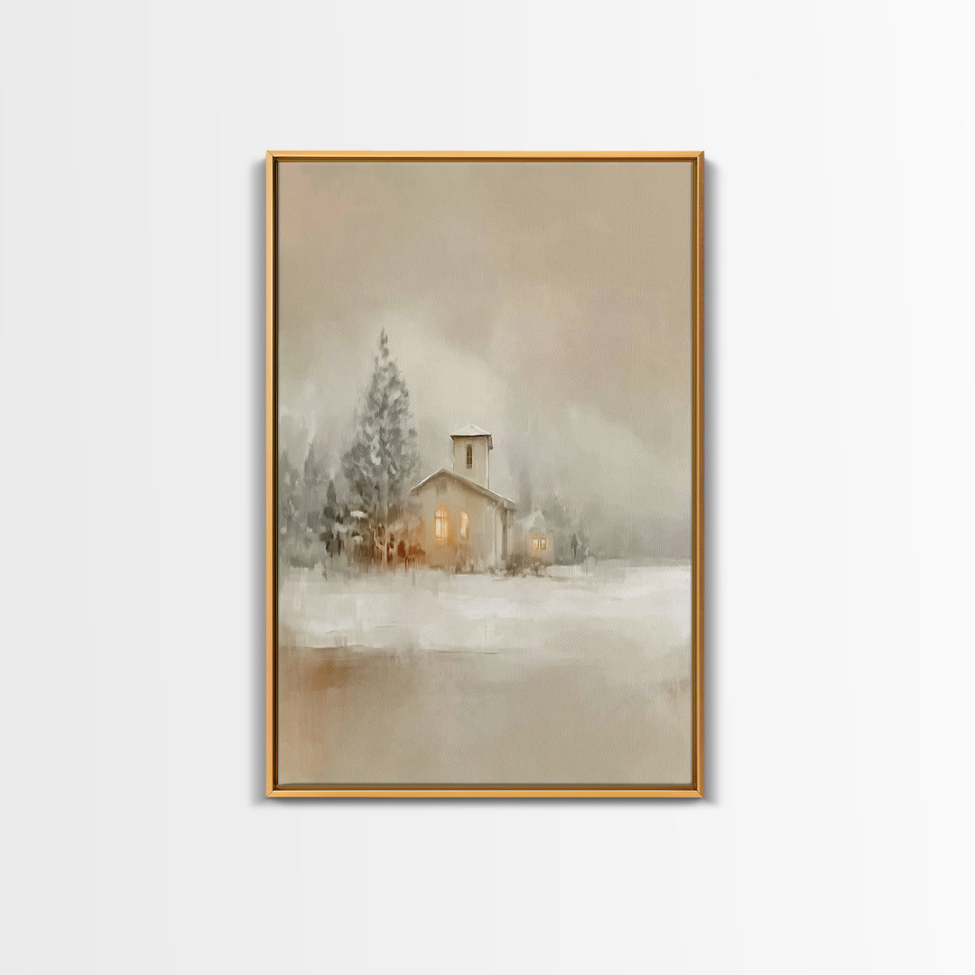 Snowy Church Calm | Framed Canvas Print | Christian Wall Art | Christian Art Canvas | Christmas Art | Christian Christmas Decor