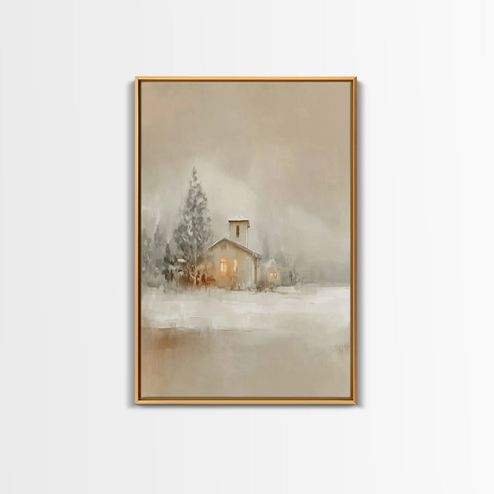 Snowy Church Calm | Framed Canvas Print | Christian Wall Art | Christian Art Canvas | Christmas Art | Christian Christmas Decor