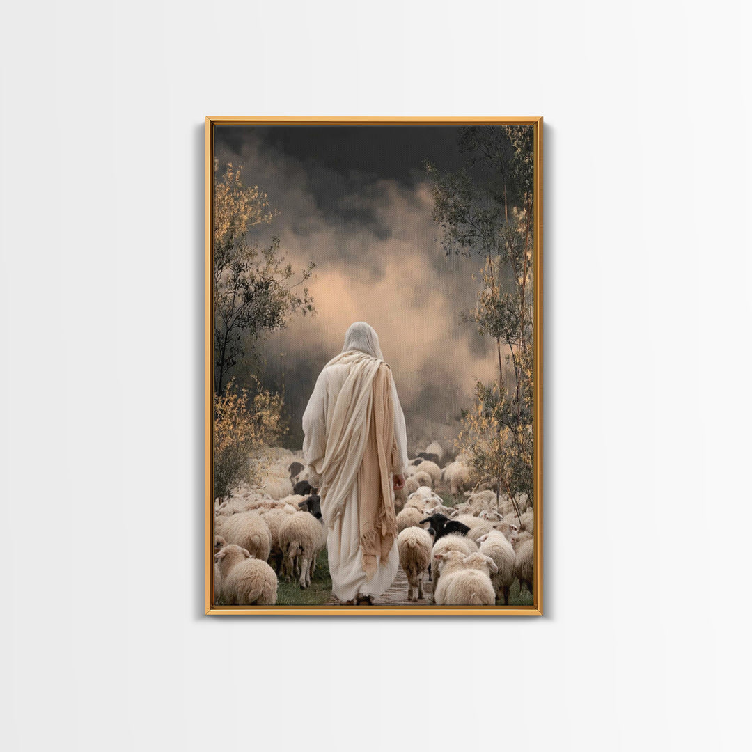 Guiding Shepherd Path – Framed Canvas Print – Jesus Painting – Christian Wall Art – Christian Art Canvas – Pastoral Scenery