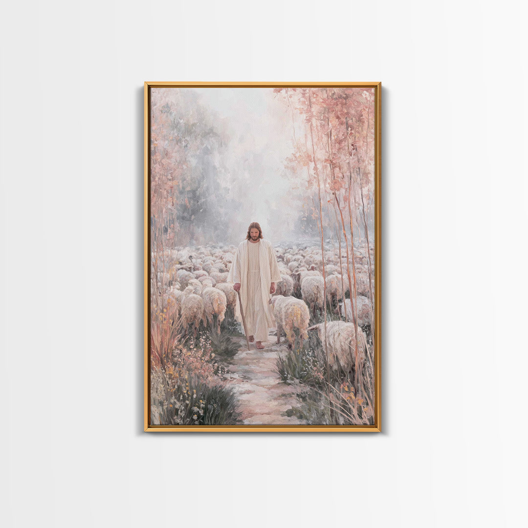 Morning Flock Peace – Framed Canvas Print – Christian Wall Art – Christian Art Canvas – Pastoral Scenery – Christian Decor