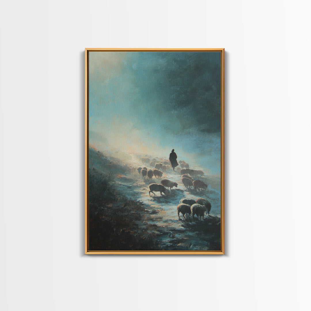 Soft Pasture Journey – Framed Canvas Print – Christian Wall Art – Christian Art Canvas – Pastoral Scenery – Subtle Christian Art