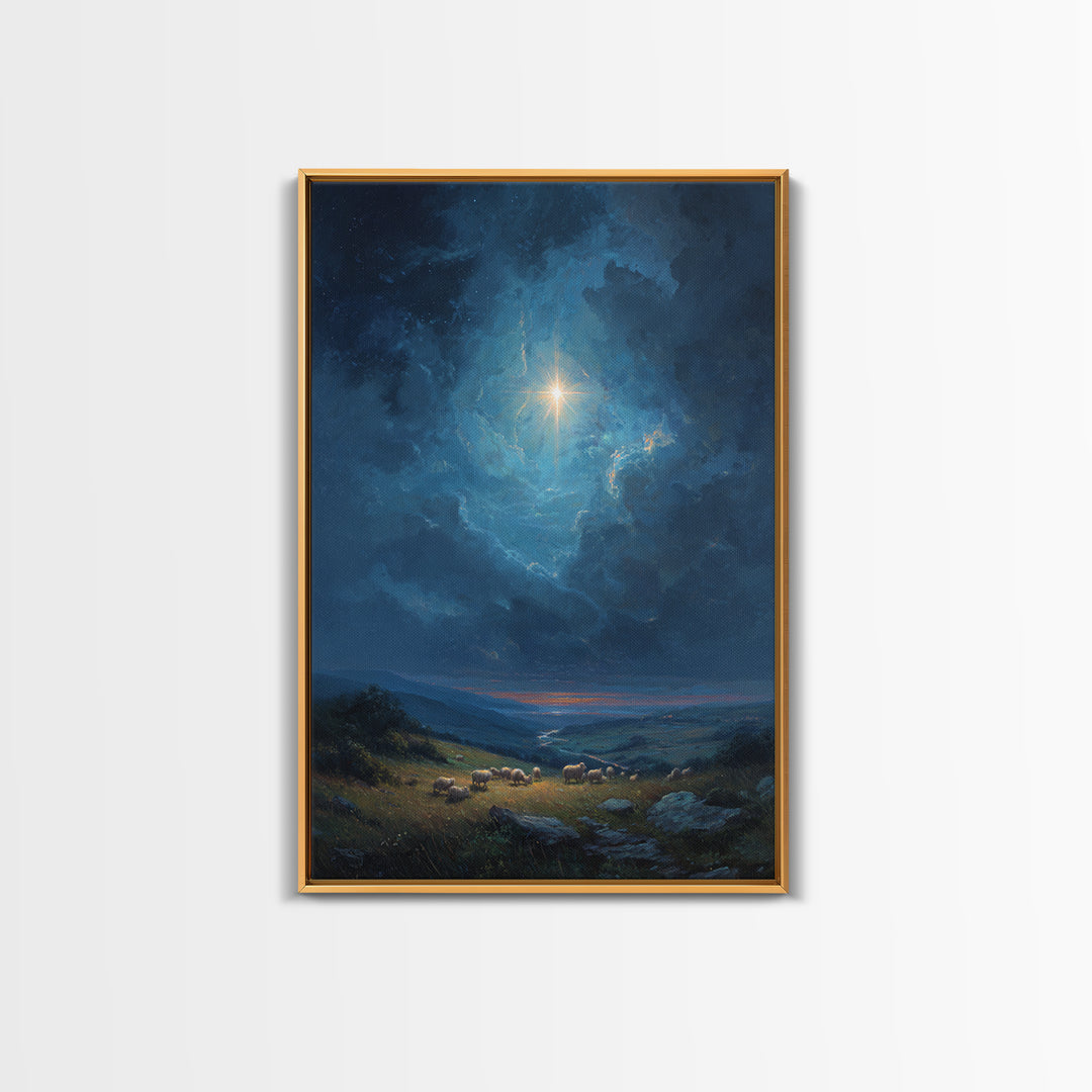 Heavenly Star Rise, Framed Canvas Print, Christian Wall Art, Christmas Art, Christian Art Canvas, Christian Christmas Decor