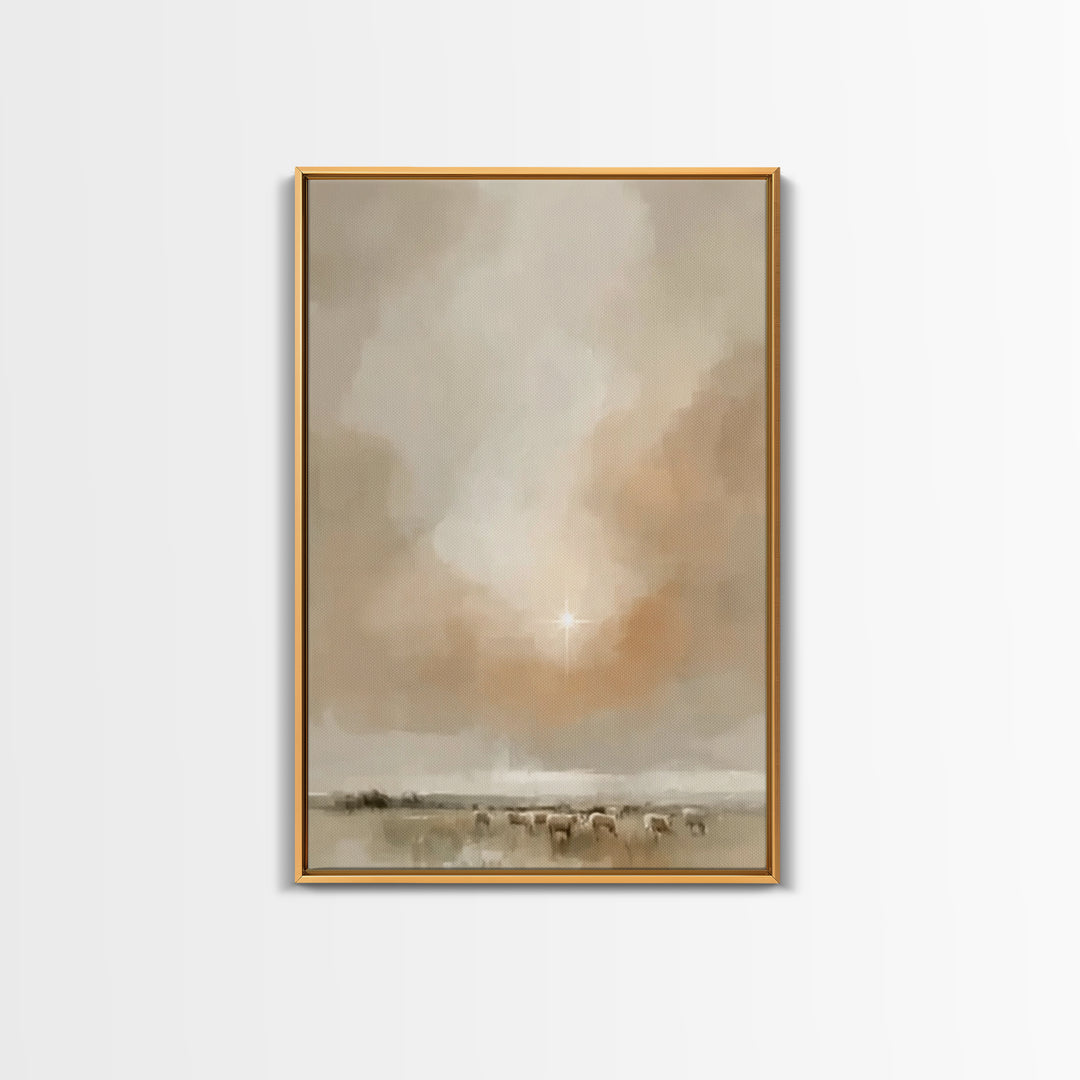 Soft Star Morning | Framed Canvas Print | Christian Christmas Art | Christmas Art | Christian Art Canvas | Minimalist Christian Art
